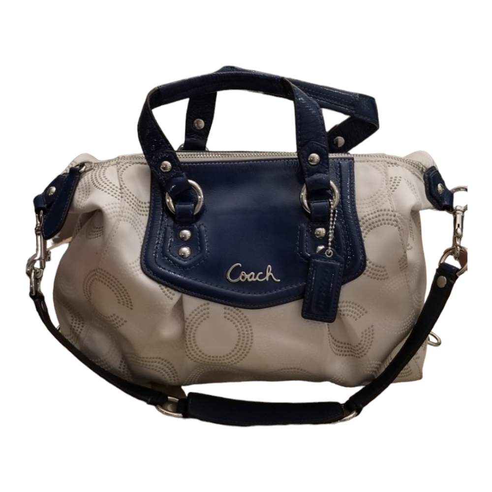 Coach Ladies Cream and Navy Satchel Bag Size Medium